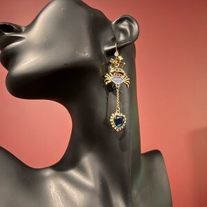 Betty Johnson Earrings blue gold tone asymmetrical figural mismatched jewelry